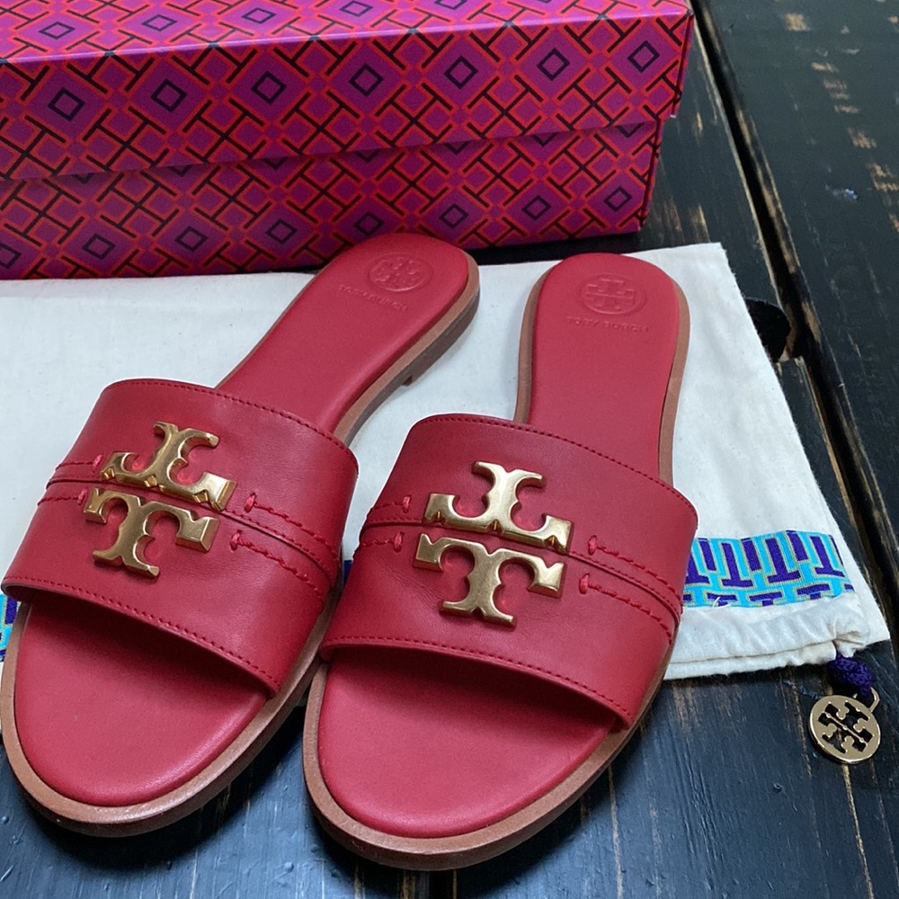 Tory Burch Everly Slides In Red With Gold Logo - image 1